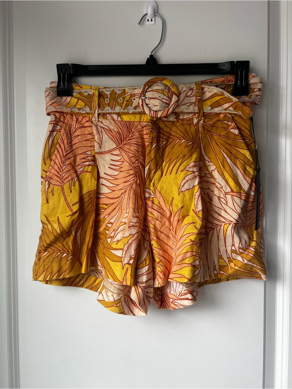 Tahari Yellow and Blush Tropical Paperbag Waist Shorts